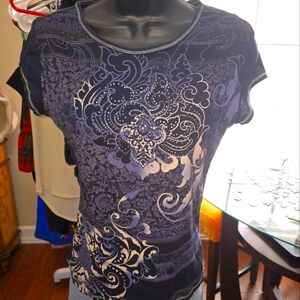B.L.E.U, Dark Blue Tee W/rhinestones, Sz S